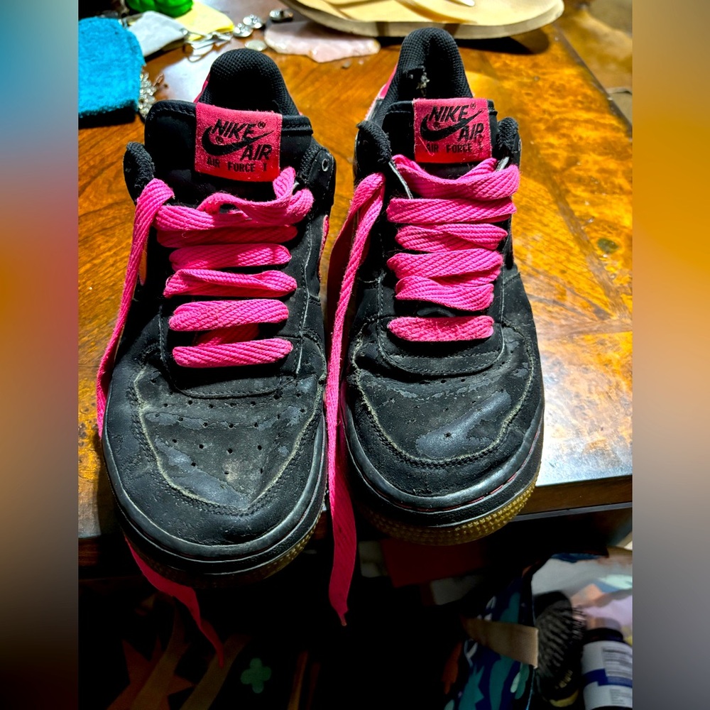 Nike Kids Black and Pink Air Force 1